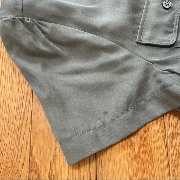 LOFT Women's Size 12 Olive Green Button-Up Romper with Cuffed Shorts + Tie Waist - Picture 16 of 16